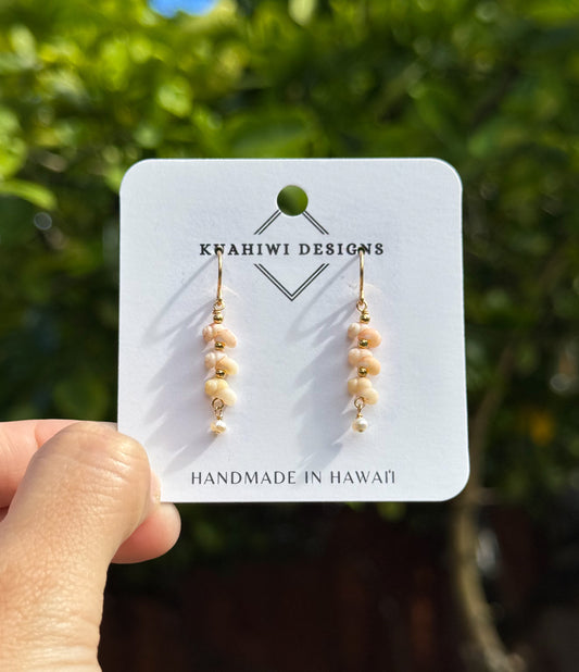 Pink Niihau Shell and Pearl Earrings
