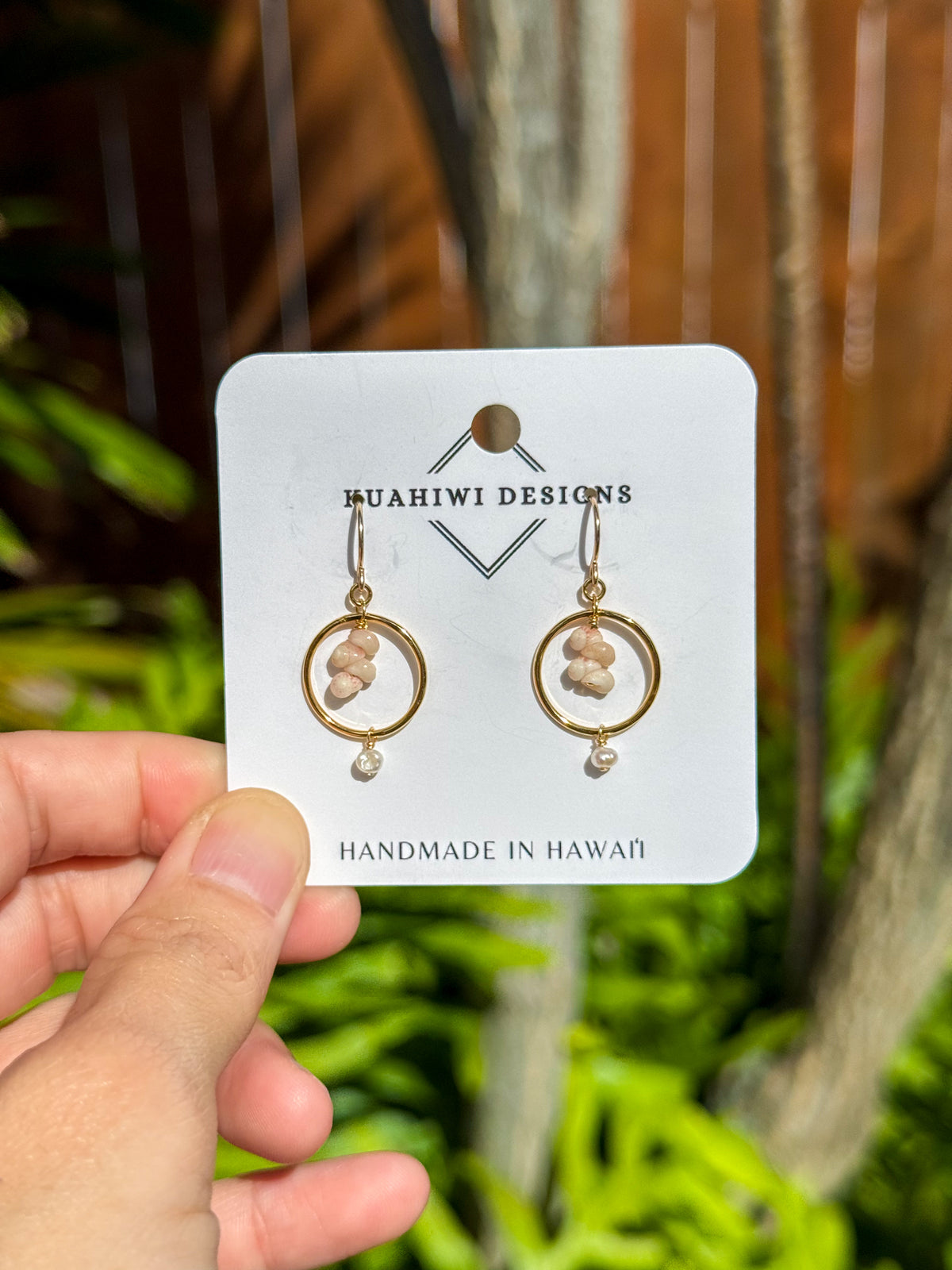 Pink Niihau Shell and Pearl Earrings