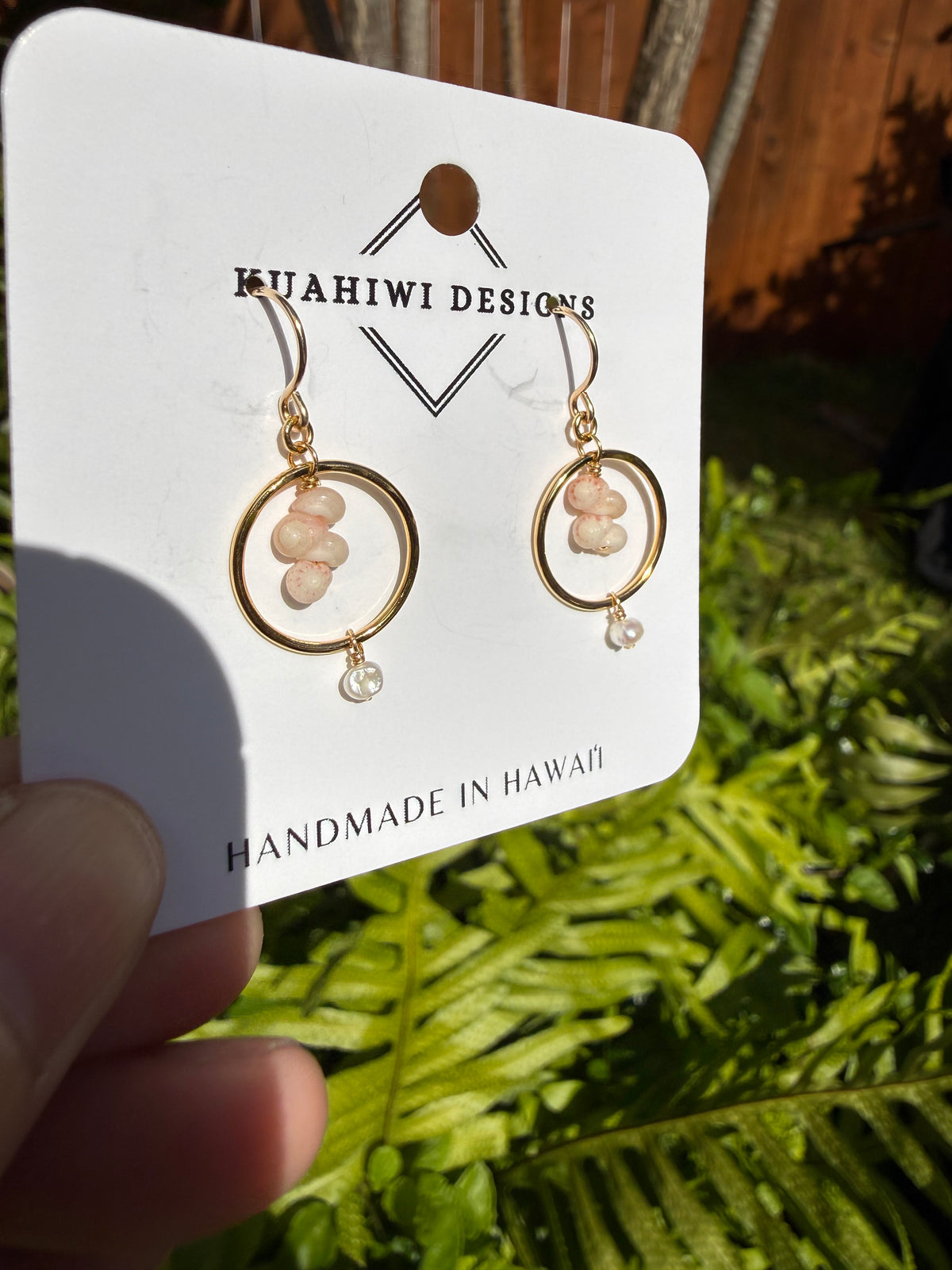 Pink Niihau Shell and Pearl Earrings