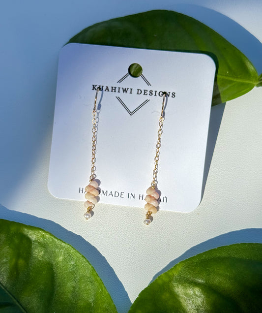 Pink Niihau Shell and Pearl Earrings