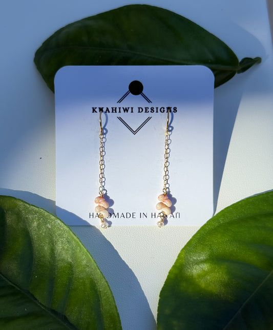 Pink Niihau Shell and Pearl Earrings