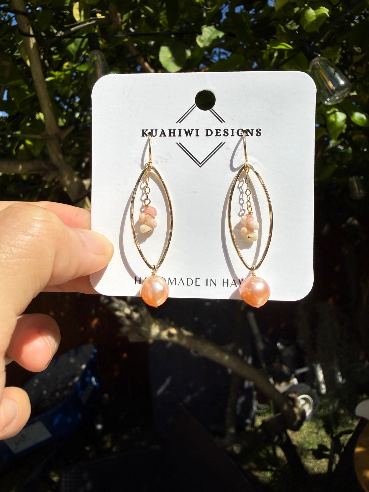 Niihau Shell and Pink Pearl Earrings