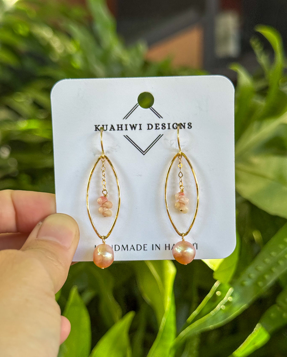 Niihau Shell and Pink Pearl Earrings