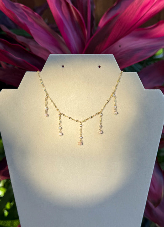 Pink Niihau Shell Droplet Necklace