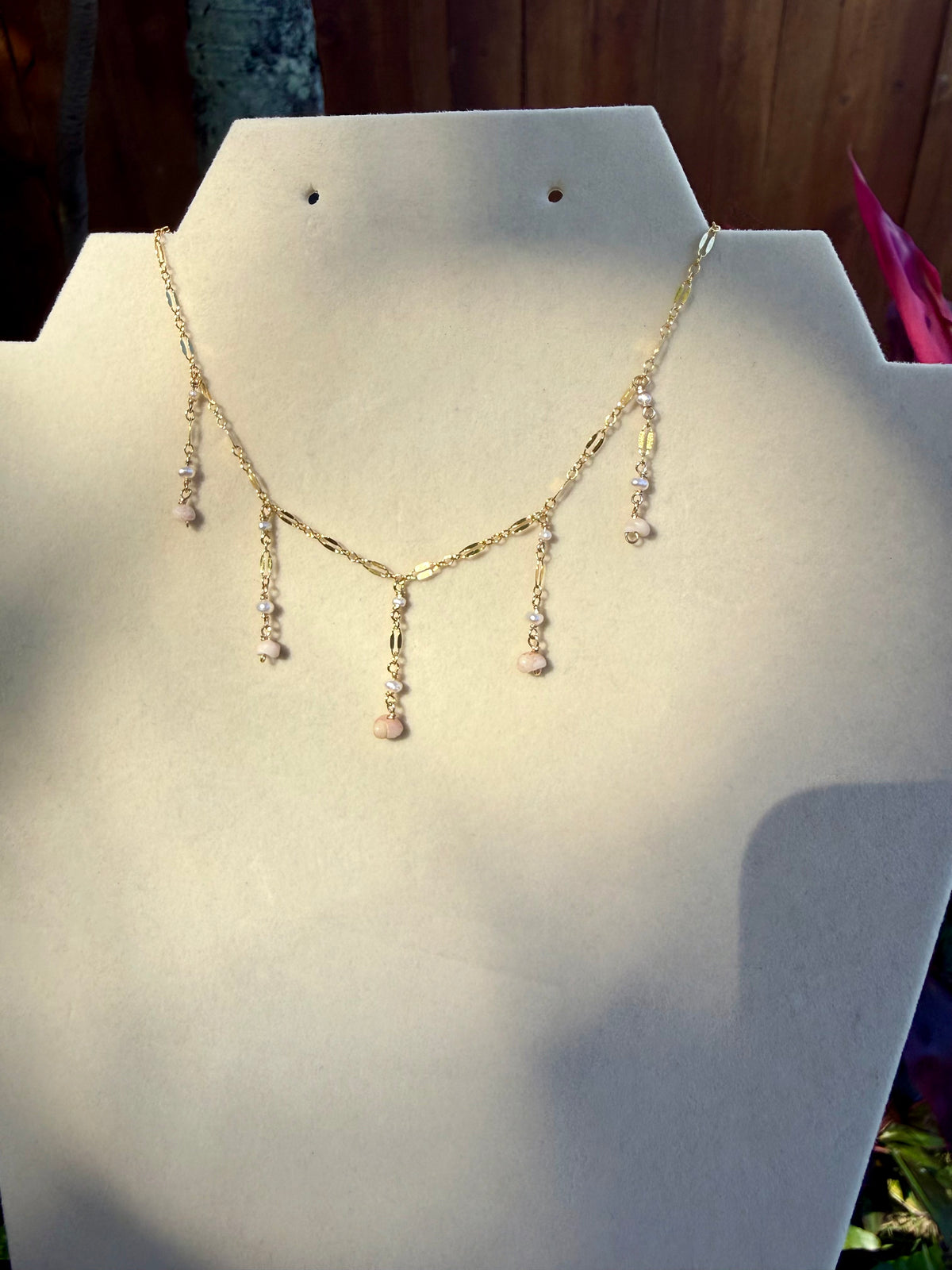 Pink Niihau Shell Droplet Necklace