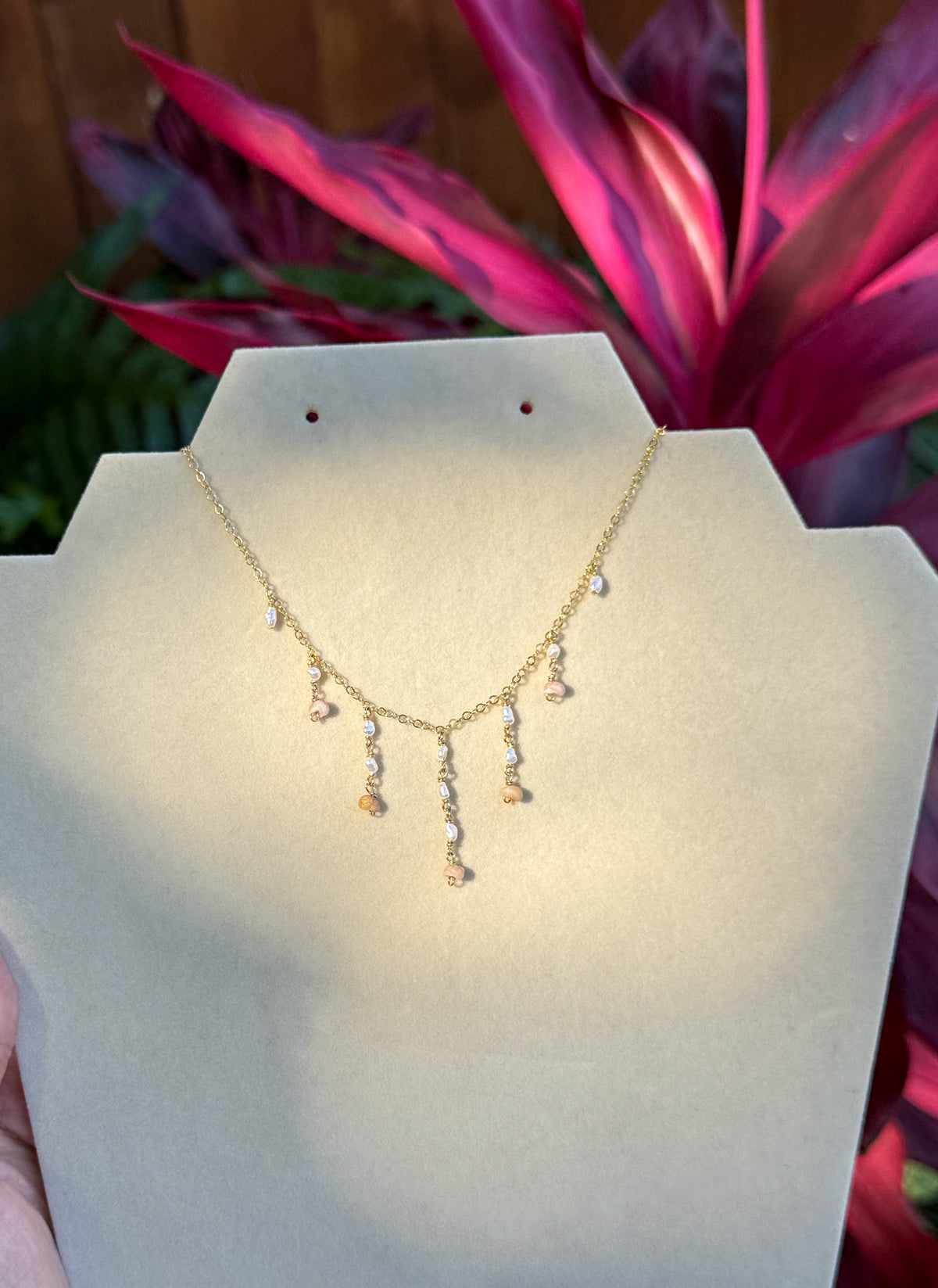 Pink Niihau Shell Droplet Necklace