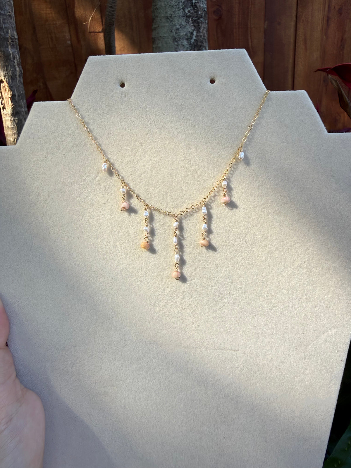 Pink Niihau Shell Droplet Necklace