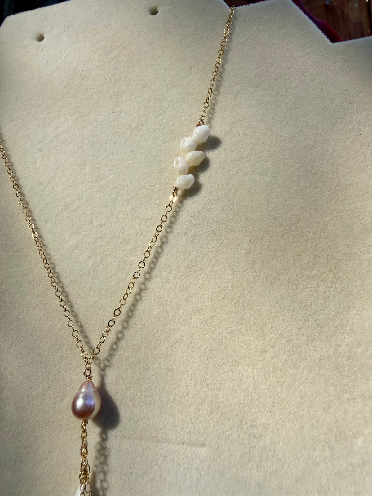 Niihau Momi, Laiki Shell and Edison Pearl Necklace