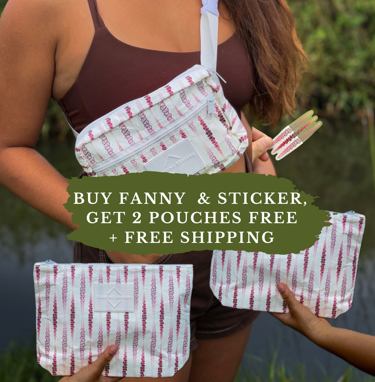 Buy 1 Kahelelani Fanny & Sticker, Get 2 Cosmetic Bags FREE