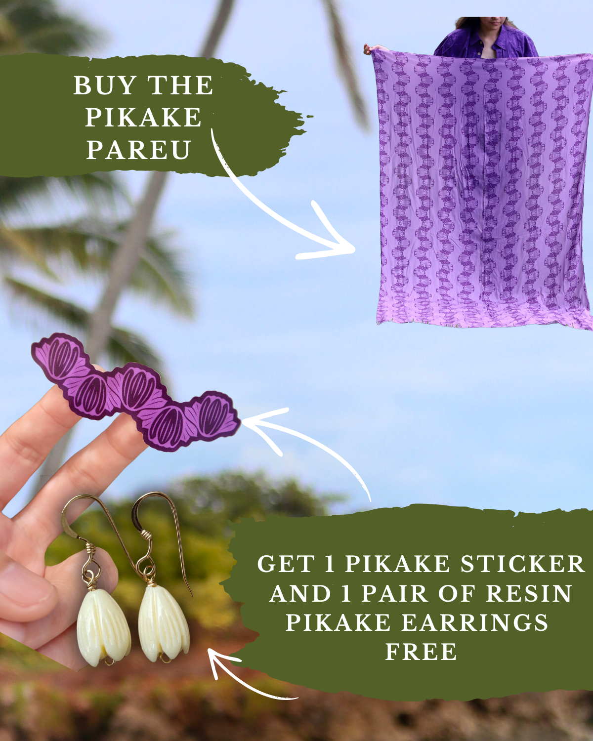 Buy 1 Pikake Pareu, Get Earrings + Sticker FREE